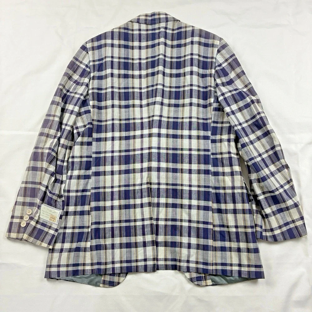 Madras Sport Coat Blue 40R Cotton Haspel Made in USA Deadstock VTG  80s Ivy Trad